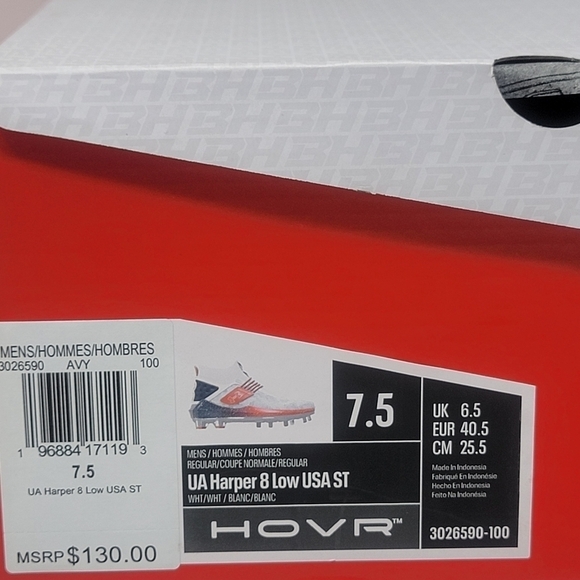 Under Armour Harper 8 Low USA ST Baseball White Navy 3026590 100 Men Sz 7.5 New main image 5
